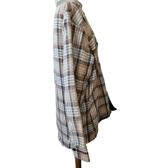 Vintage Brown Plaid Button Up Shirt Size Large - Picture 4 of 4
